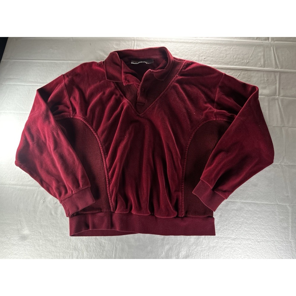 Vintage Trader Bay Velour Knit‎ Pullover Sweater Burgundy Size Medium Hong Kong